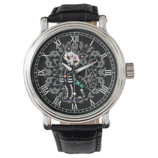 Girly Day of the Dead schattige kat en grijze dama Horloge