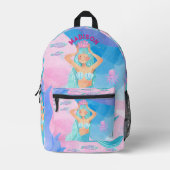 Girly design featuring cute mermaid pink and blue bedrukte rugzak (Voorkant)