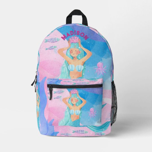 Girly design featuring cute mermaid pink and blue bedrukte rugzak (Voorkant)