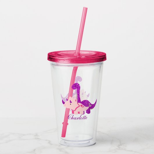 Girly Dinosaur Glitter Personalize Acryltumbler Acryl Drinkbeker (Achterkant)