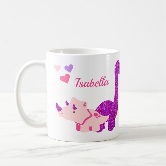 Girly Dinosaur Roze Gepersonaliseerde Koffie Mok (Links)