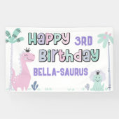 Girly Dinosaurus A-Roar-able Elke Leeftijd Gelukki Spandoek (Horizontaal)