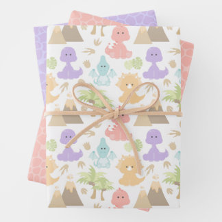 Girly Dinosaurus Verjaardagsfeestje Wrapping Papie Inpakpapier Vel
