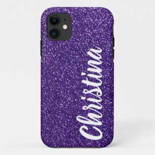 Girly donker Paarse glitter naam gepersonaliseerd iPhone 11 Hoesje