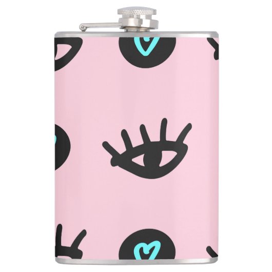 Girly Doodle: Ogen Harten Naadloos. Heupfles (Voorkant)