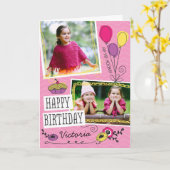 Girly Doodles Custom Photo Birthday Card Kaart (Gele Bloem)