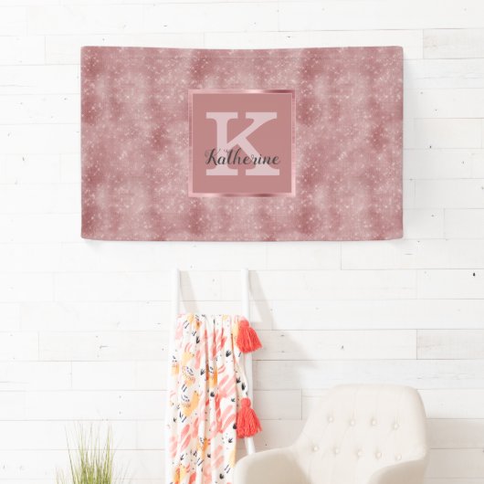 Girly Dusty Roos Gold Glam Sparkle Monogram Naam Spandoek (Insitu)