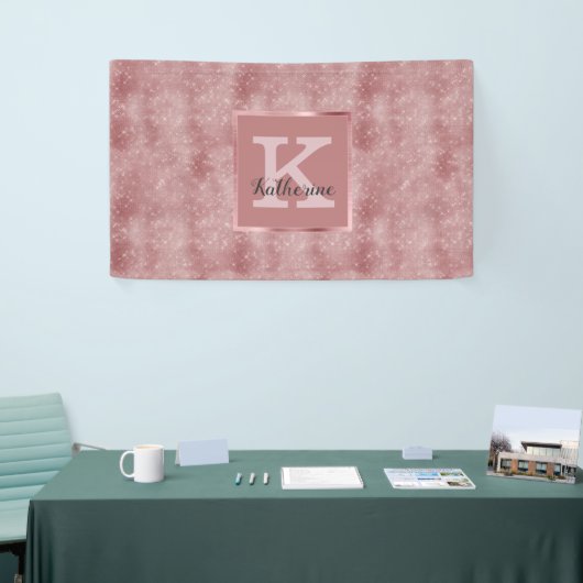 Girly Dusty Roos Gold Glam Sparkle Monogram Naam Spandoek (Beurs)