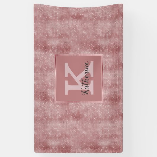 Girly Dusty Roos Gold Glam Sparkle Monogram Naam Spandoek (Verticaal)