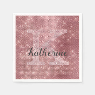 Girly Dusty Roos Gold Pink Diamond Monogram Naam Servet