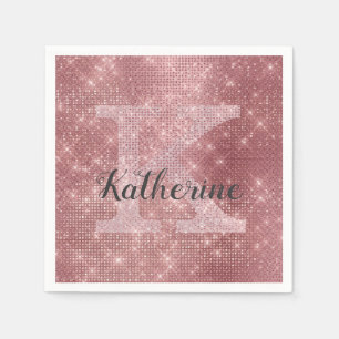 Girly Dusty Roos Gold Pink Diamond Monogram Servet