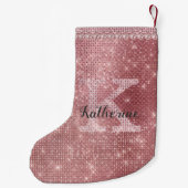 Girly Dusty Roos Gold Sparkle Fun Holiday Monogram Kleine Kerstsok (Achterkant)