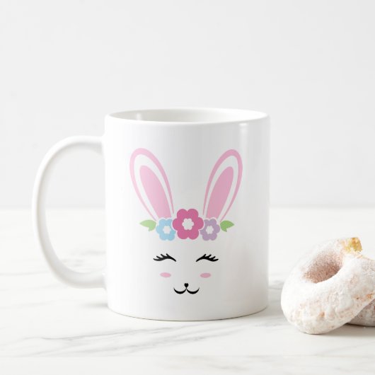 Girly Easter Glam Bunny Face Koffiemok (Met donut)