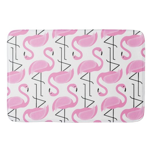 Girly Eenvoudig Modern Roze Flamingo patroon Badmat (Voorkant)