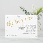 Girly eerste verjaardagsuitnodiging - Glitter Gold Kaart (Staand voorkant)