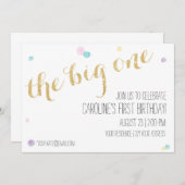 Girly eerste verjaardagsuitnodiging - Glitter Gold Kaart (Voorkant / Achterkant)