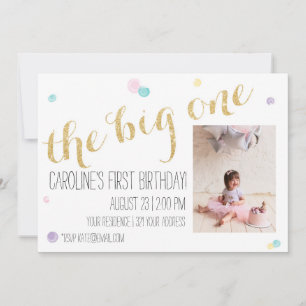 Girly eerste verjaardagsuitnodiging - Glitter Gold Kaart