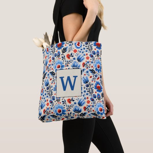 Girly Elegant Blauw Wildflowers Stijlvol Custom Draagtas (Dichtbij)
