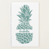 Girly Elegant Blauwgroen Glitter Ananas Naam Planner (Voorkant)