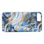 Girly Elegant Blue Marble Blingy Chic Case-Mate iPhone Case (Achterkant (Horizontaal))