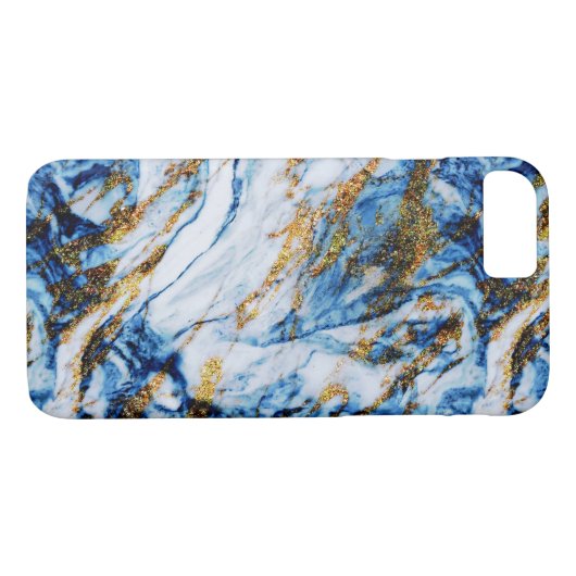 Girly Elegant Blue Marble Blingy Chic Case-Mate iPhone Case (Achterkant (Horizontaal))