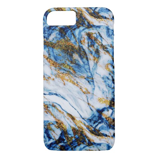 Girly Elegant Blue Marble Blingy Chic Case-Mate iPhone Case (Achterkant)
