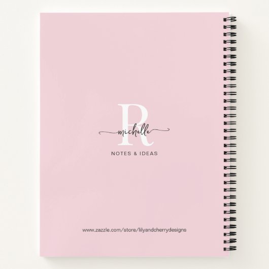 Girly Elegant Blush Roze Chique Script Monogram Na Notitieboek (Achterkant)