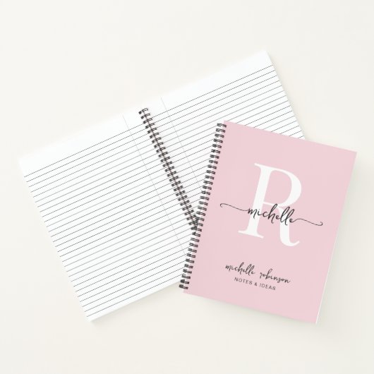 Girly Elegant Blush Roze Chique Script Monogram Na Notitieboek (Binnen)