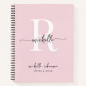 Girly Elegant Blush Roze Chique Script Monogram Na Notitieboek (Voorkant)