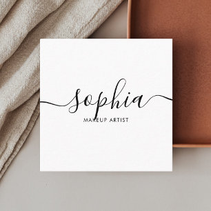 Girly Elegant Calligraphy Minimal White Vierkante Visitekaartje