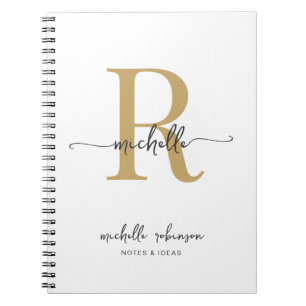 Girly Elegant Chique Wit Goud Script Monogram Naam Notitieboek