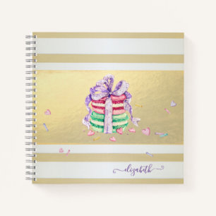 Girly Elegant Gold Stripes Macarons Notitieboek