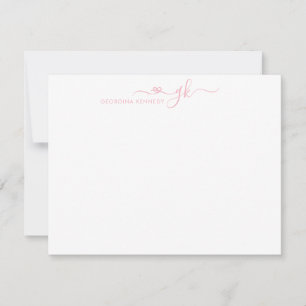 Girly Elegant Heart Script 2 Monogram Blush Pink Notitiekaartje