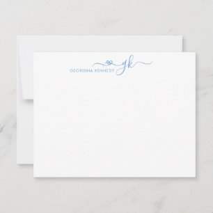 Girly Elegant Heart Script 2 Monogram Dusty Blue Notitiekaartje