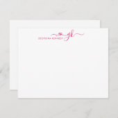 Girly Elegant Heart Script 2 Monogram Magenta Roze Notitiekaartje (Voorkant / Achterkant)