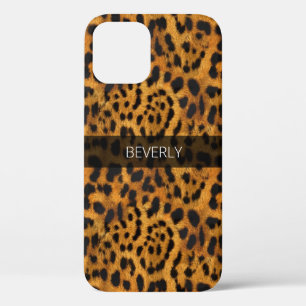 Girly Elegant Jaguar Skin Print Name Persoonlijk iPhone 12 Pro Hoesje
