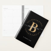 Girly Elegant Noir Nom Monogramme Planner (Devant avec enveloppe)
