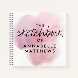 Girly Elegant Pink Waterverf Monogram Sketchbook Notitieboek