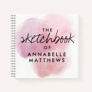 Girly Elegant Pink Waterverf Monogram Sketchbook Notitieboek