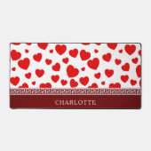 Girly Elegant Red Heart Aangepaste naam Bureaumat (Voorkant)