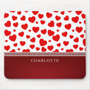 Girly Elegant Red Heart Aangepaste naam Muismat
