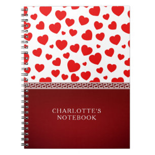 Girly Elegant Red Heart Aangepaste naam Notitieboek