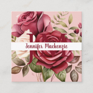 Girly Elegant Roze Bourgogne Rode Rozen Vierkante Visitekaartje