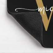 Girly Elegant Zwart Goud Monogram Naam Script Muismat (Hoek)