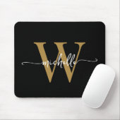 Girly Elegant Zwart Goud Monogram Naam Script Muismat (Met muis)