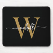 Girly Elegant Zwart Goud Monogram Naam Script Muismat (Voorkant)