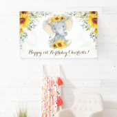 Girly Elephant Rustic Sunflower Happy Birthday Spandoek (Insitu)