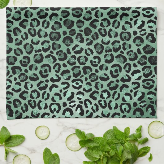 Girly Emerald Green Glam Leopard Print     Theedoek (Gevouwen)