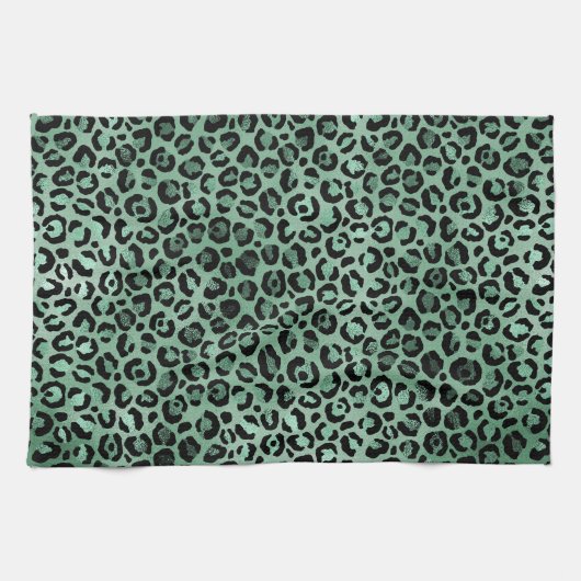 Girly Emerald Green Glam Leopard Print     Theedoek (Horizontaal)