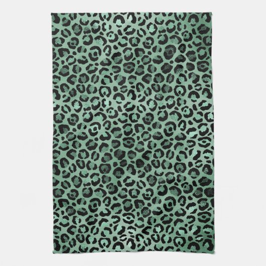 Girly Emerald Green Glam Leopard Print     Theedoek (Verticaal)